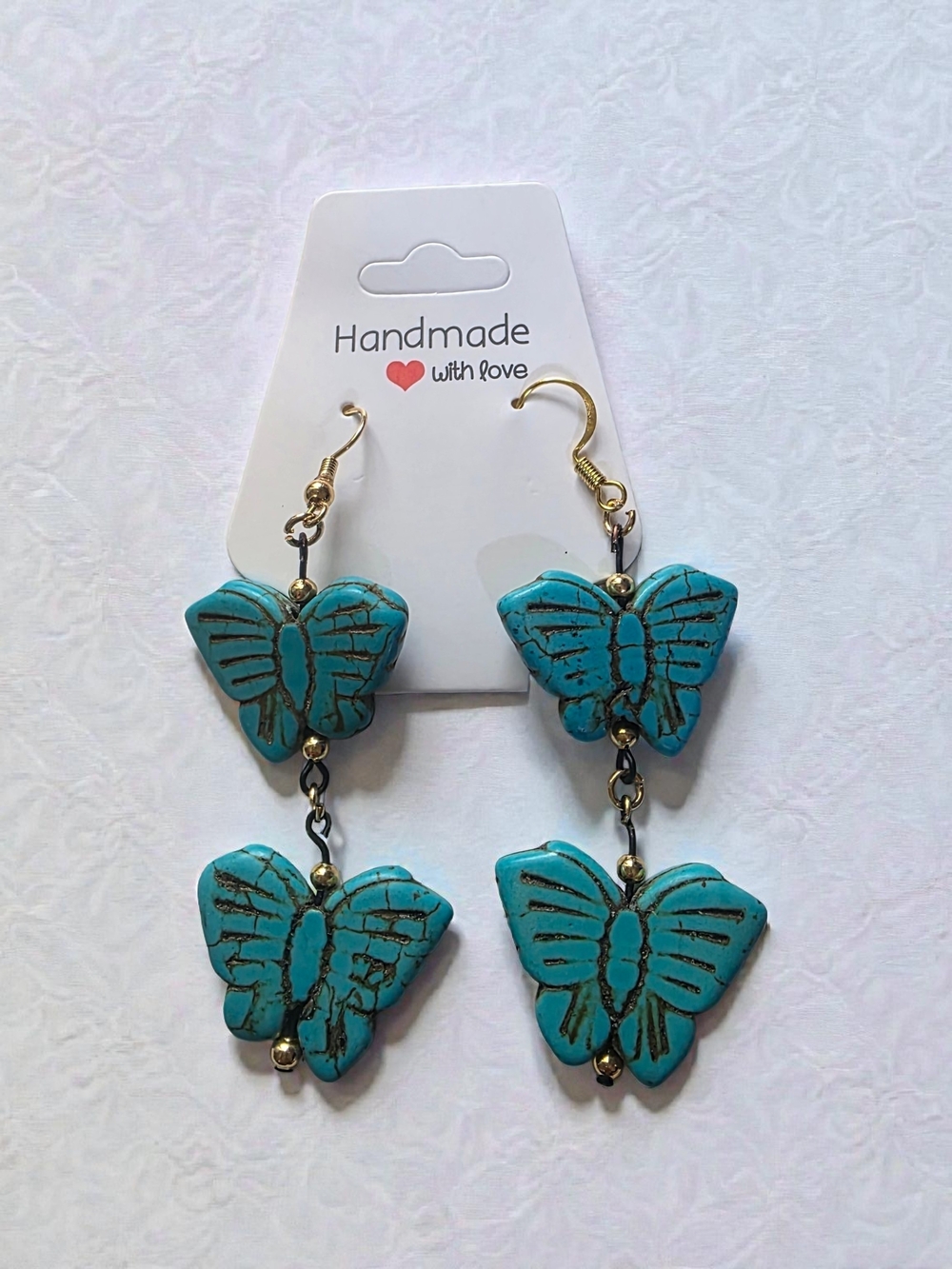 Handmade Double Turquoise Butterfly Tiered Dangle Earrings